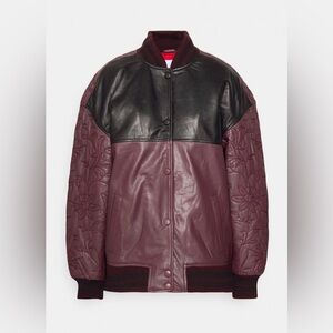 Scandinavian design Genuine leather Burgundy and Black bomber Leather Jacket 6